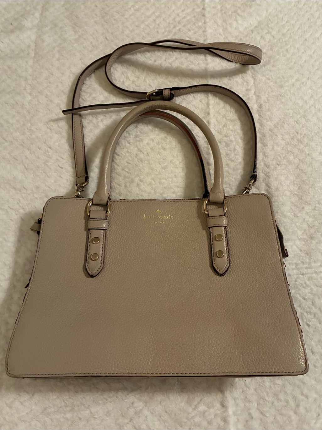 Kate Spade Mulberry Street Lise Satchel Taupe Leather Crossbody Classic Bag